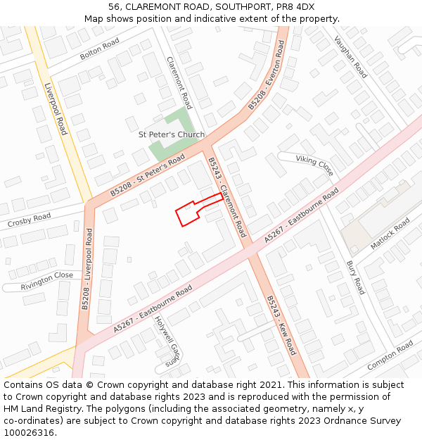 56, CLAREMONT ROAD, SOUTHPORT, PR8 4DX: Location map and indicative extent of plot