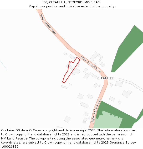56, CLEAT HILL, BEDFORD, MK41 8AN: Location map and indicative extent of plot