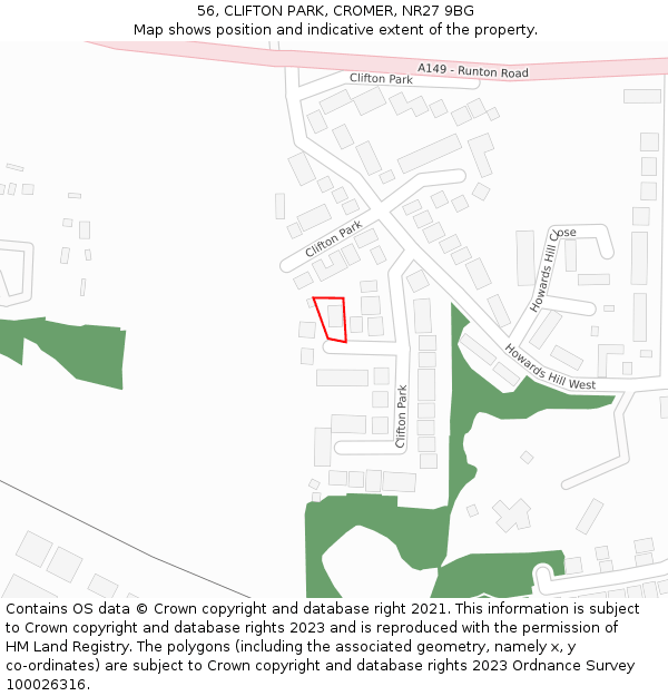 56, CLIFTON PARK, CROMER, NR27 9BG: Location map and indicative extent of plot