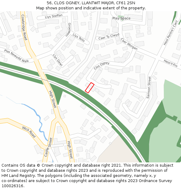 56, CLOS OGNEY, LLANTWIT MAJOR, CF61 2SN: Location map and indicative extent of plot