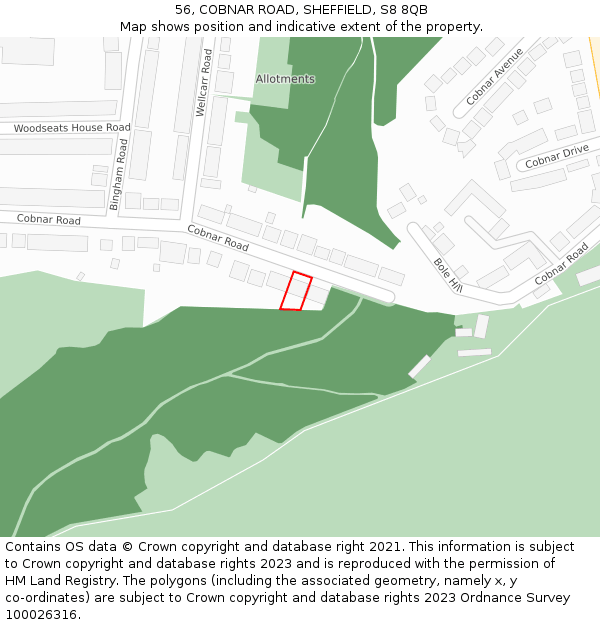 56, COBNAR ROAD, SHEFFIELD, S8 8QB: Location map and indicative extent of plot