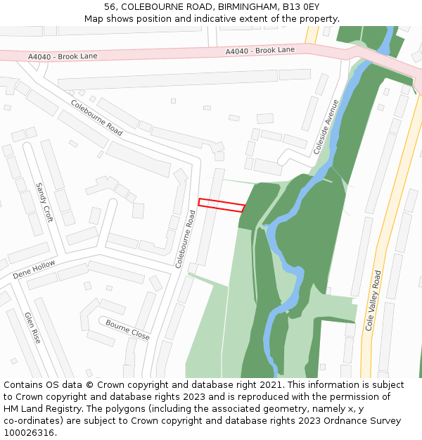 56, COLEBOURNE ROAD, BIRMINGHAM, B13 0EY: Location map and indicative extent of plot