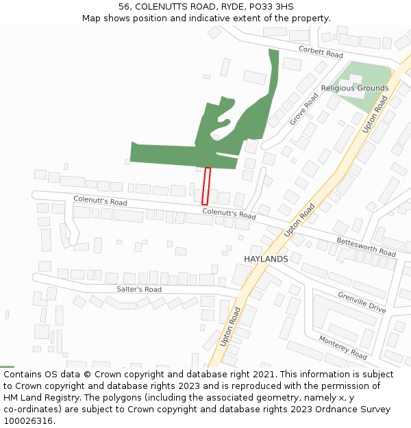 56, COLENUTTS ROAD, RYDE, PO33 3HS: Location map and indicative extent of plot