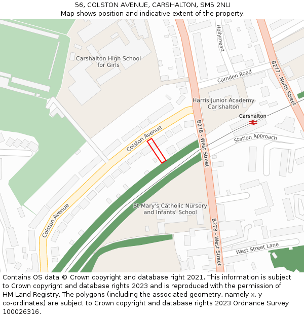 56, COLSTON AVENUE, CARSHALTON, SM5 2NU: Location map and indicative extent of plot