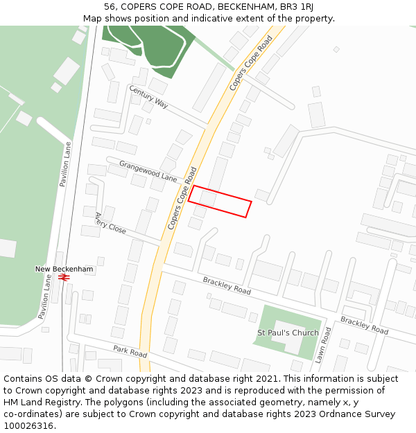 56, COPERS COPE ROAD, BECKENHAM, BR3 1RJ: Location map and indicative extent of plot