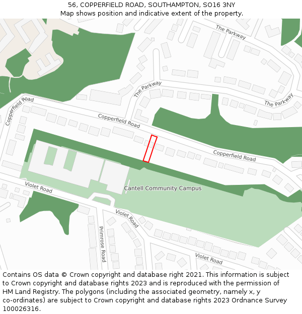 56, COPPERFIELD ROAD, SOUTHAMPTON, SO16 3NY: Location map and indicative extent of plot