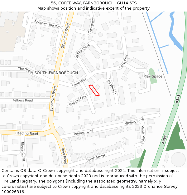 56, CORFE WAY, FARNBOROUGH, GU14 6TS: Location map and indicative extent of plot