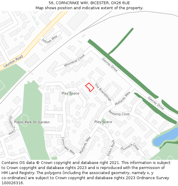 56, CORNCRAKE WAY, BICESTER, OX26 6UE: Location map and indicative extent of plot