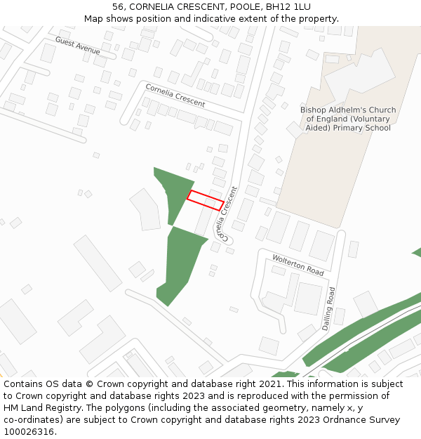 56, CORNELIA CRESCENT, POOLE, BH12 1LU: Location map and indicative extent of plot