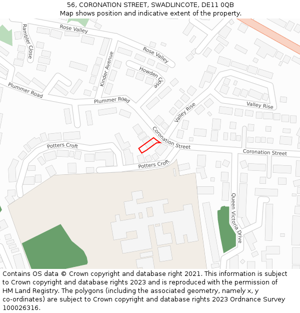 56, CORONATION STREET, SWADLINCOTE, DE11 0QB: Location map and indicative extent of plot