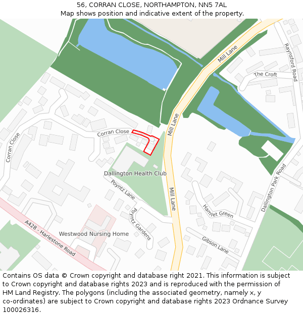 56, CORRAN CLOSE, NORTHAMPTON, NN5 7AL: Location map and indicative extent of plot