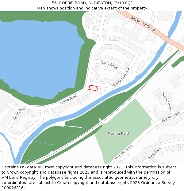 56, CORRIB ROAD, NUNEATON, CV10 0QF: Location map and indicative extent of plot