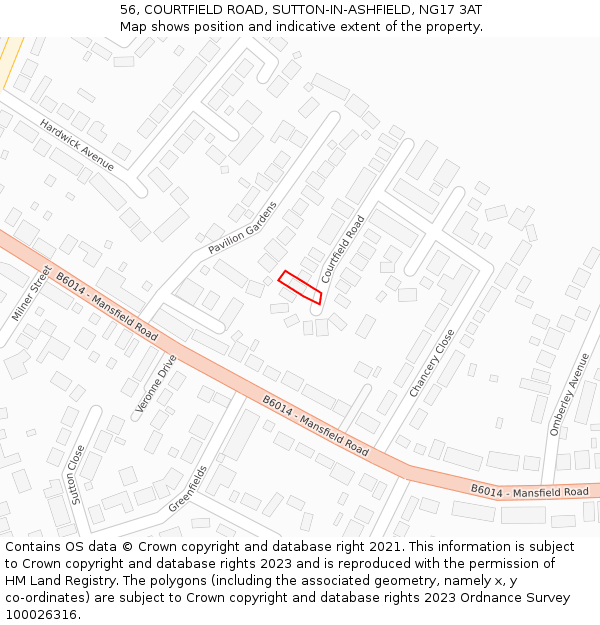 56, COURTFIELD ROAD, SUTTON-IN-ASHFIELD, NG17 3AT: Location map and indicative extent of plot
