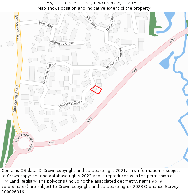 56, COURTNEY CLOSE, TEWKESBURY, GL20 5FB: Location map and indicative extent of plot