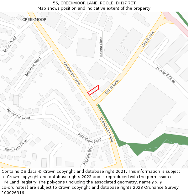 56, CREEKMOOR LANE, POOLE, BH17 7BT: Location map and indicative extent of plot