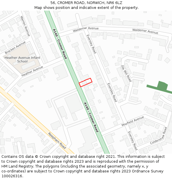 56, CROMER ROAD, NORWICH, NR6 6LZ: Location map and indicative extent of plot