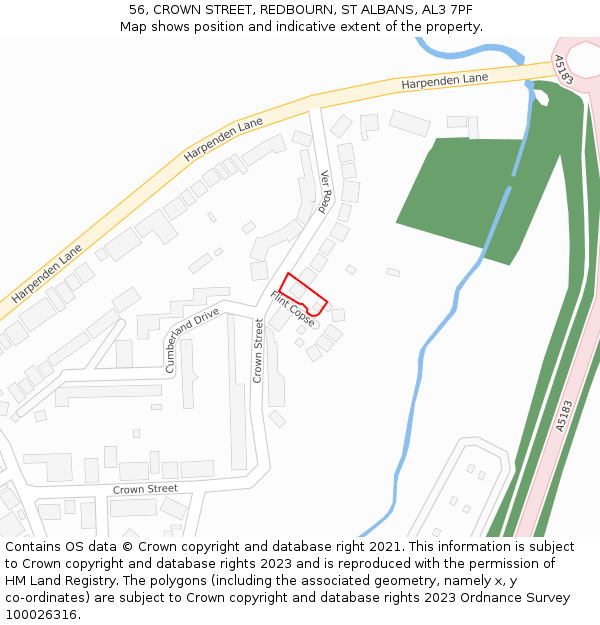 56, CROWN STREET, REDBOURN, ST ALBANS, AL3 7PF: Location map and indicative extent of plot