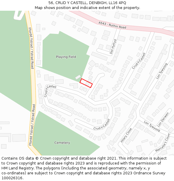 56, CRUD Y CASTELL, DENBIGH, LL16 4PQ: Location map and indicative extent of plot