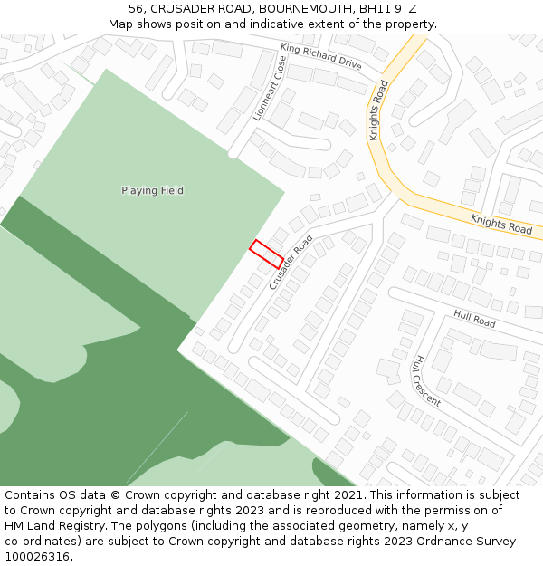 56, CRUSADER ROAD, BOURNEMOUTH, BH11 9TZ: Location map and indicative extent of plot