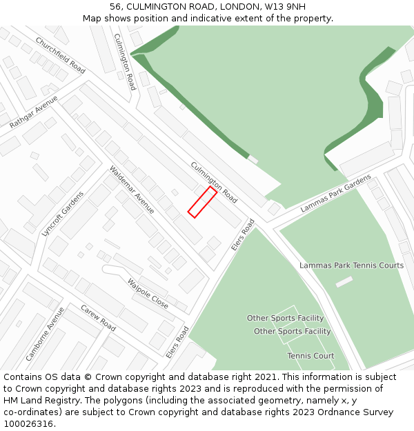 56, CULMINGTON ROAD, LONDON, W13 9NH: Location map and indicative extent of plot