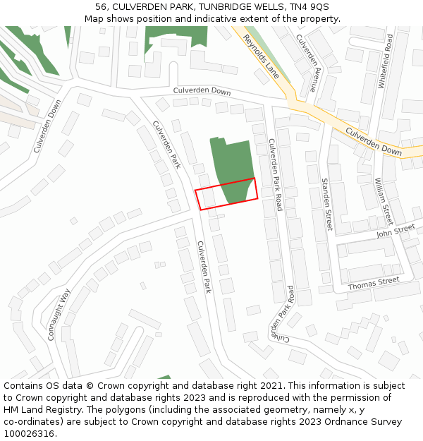 56, CULVERDEN PARK, TUNBRIDGE WELLS, TN4 9QS: Location map and indicative extent of plot