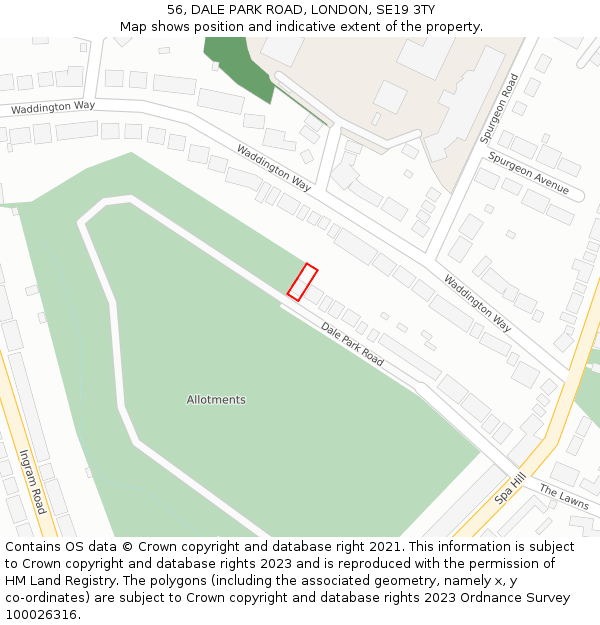 56, DALE PARK ROAD, LONDON, SE19 3TY: Location map and indicative extent of plot