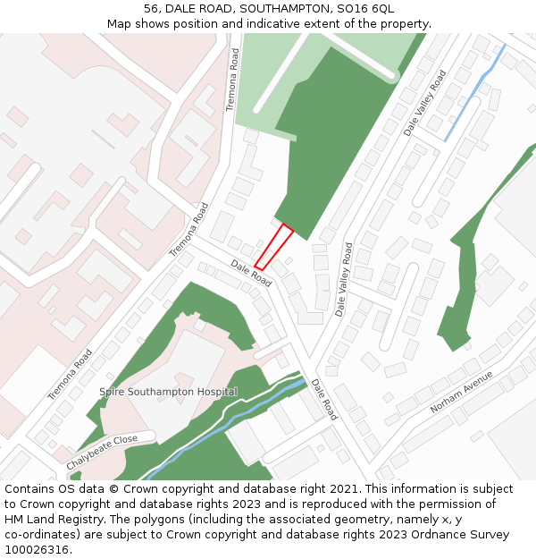 56, DALE ROAD, SOUTHAMPTON, SO16 6QL: Location map and indicative extent of plot