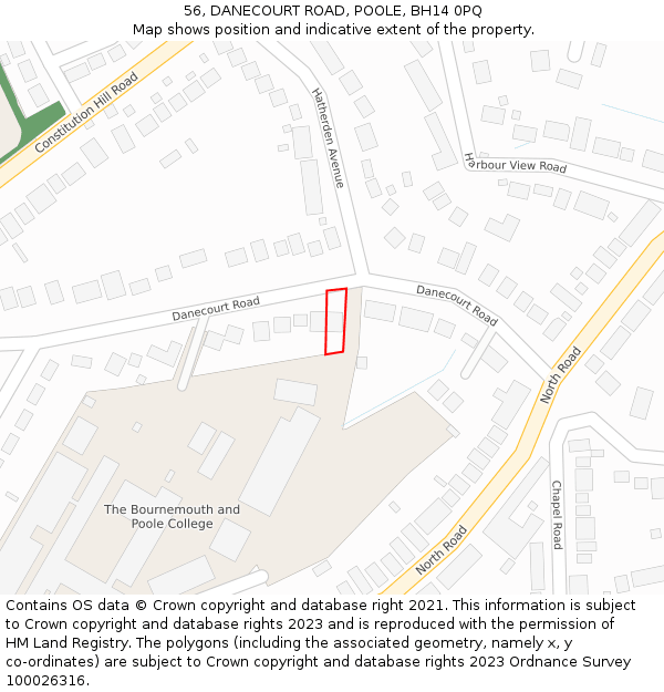 56, DANECOURT ROAD, POOLE, BH14 0PQ: Location map and indicative extent of plot