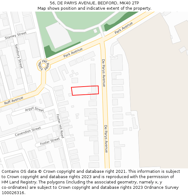 56, DE PARYS AVENUE, BEDFORD, MK40 2TP: Location map and indicative extent of plot