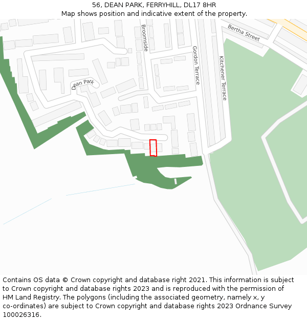 56, DEAN PARK, FERRYHILL, DL17 8HR: Location map and indicative extent of plot