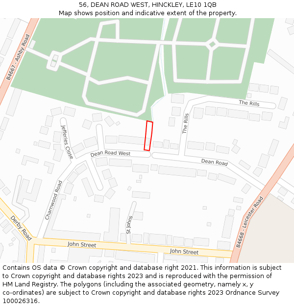 56, DEAN ROAD WEST, HINCKLEY, LE10 1QB: Location map and indicative extent of plot