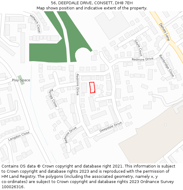 56, DEEPDALE DRIVE, CONSETT, DH8 7EH: Location map and indicative extent of plot