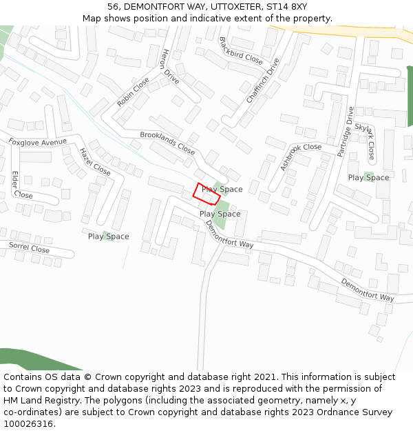 56, DEMONTFORT WAY, UTTOXETER, ST14 8XY: Location map and indicative extent of plot