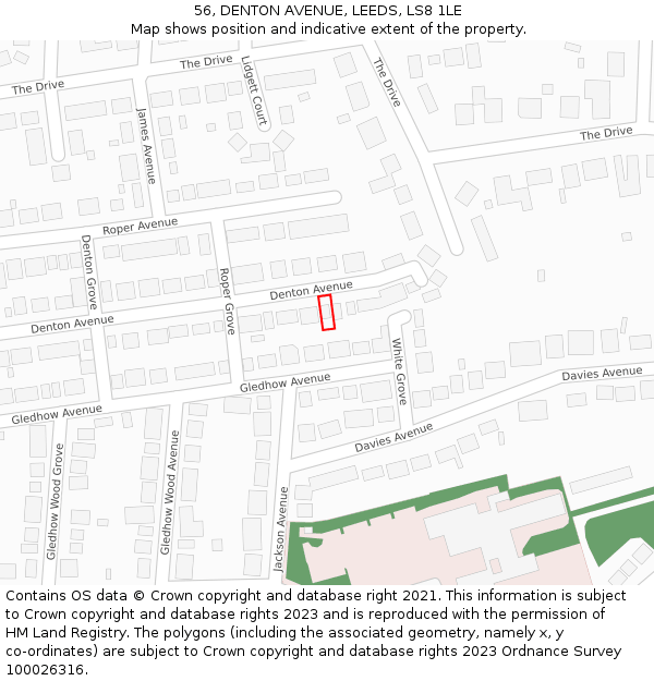 56, DENTON AVENUE, LEEDS, LS8 1LE: Location map and indicative extent of plot