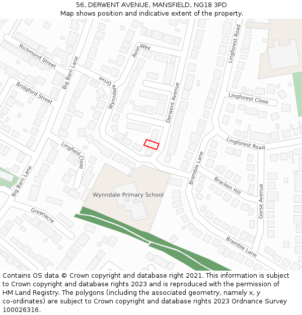 56, DERWENT AVENUE, MANSFIELD, NG18 3PD: Location map and indicative extent of plot