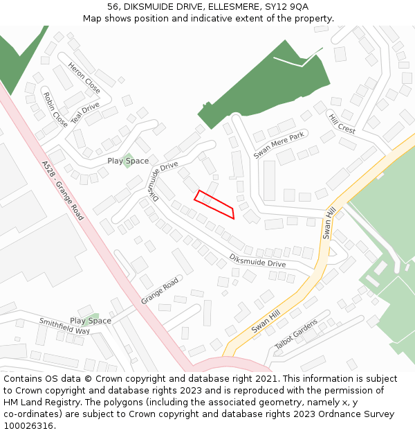 56, DIKSMUIDE DRIVE, ELLESMERE, SY12 9QA: Location map and indicative extent of plot