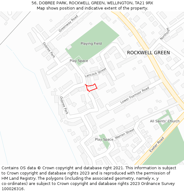 56, DOBREE PARK, ROCKWELL GREEN, WELLINGTON, TA21 9RX: Location map and indicative extent of plot