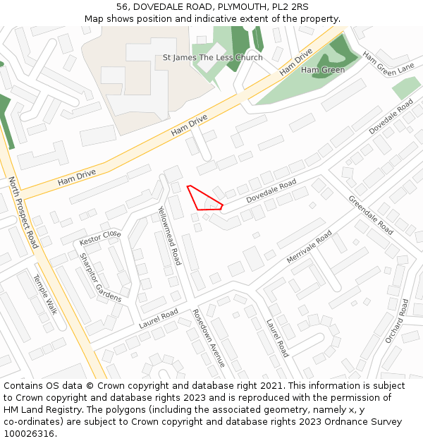 56, DOVEDALE ROAD, PLYMOUTH, PL2 2RS: Location map and indicative extent of plot