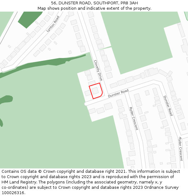 56, DUNSTER ROAD, SOUTHPORT, PR8 3AH: Location map and indicative extent of plot