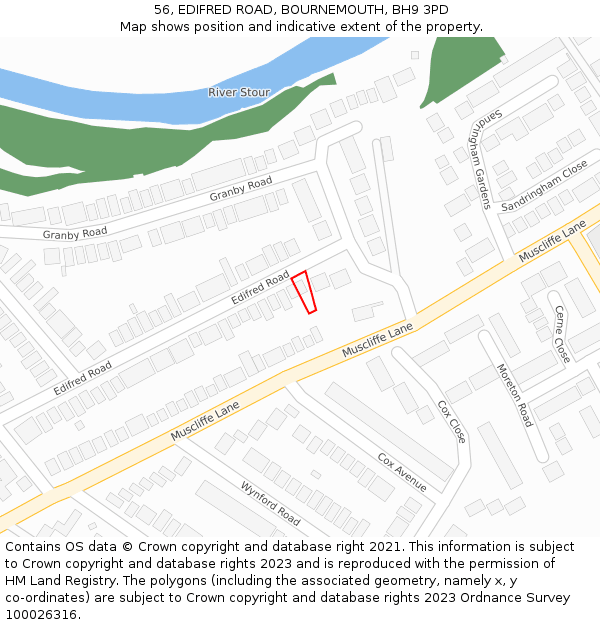 56, EDIFRED ROAD, BOURNEMOUTH, BH9 3PD: Location map and indicative extent of plot