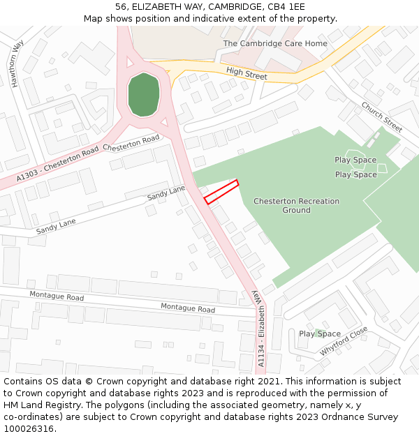 56, ELIZABETH WAY, CAMBRIDGE, CB4 1EE: Location map and indicative extent of plot