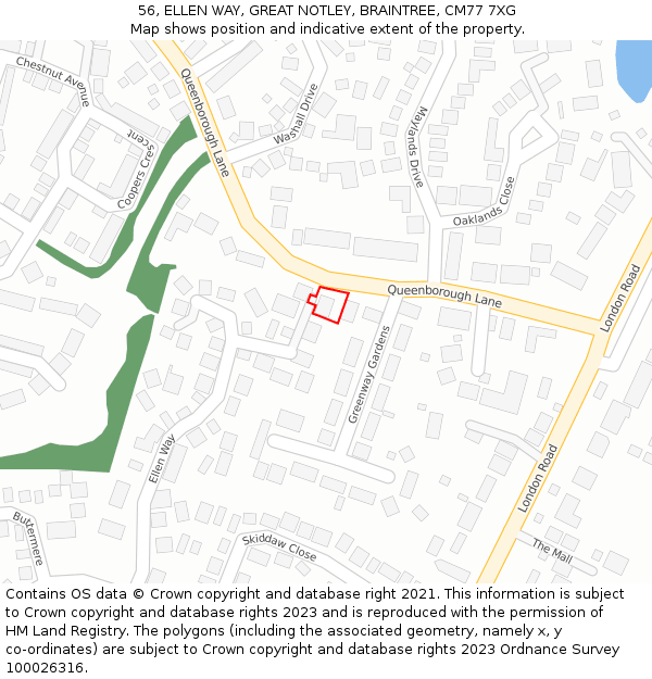 56, ELLEN WAY, GREAT NOTLEY, BRAINTREE, CM77 7XG: Location map and indicative extent of plot