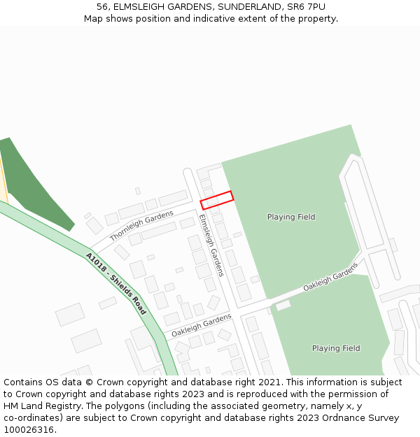 56, ELMSLEIGH GARDENS, SUNDERLAND, SR6 7PU: Location map and indicative extent of plot