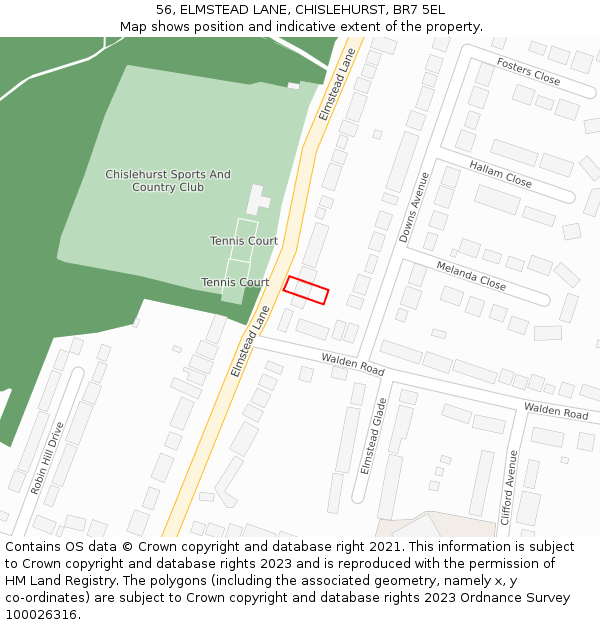 56, ELMSTEAD LANE, CHISLEHURST, BR7 5EL: Location map and indicative extent of plot