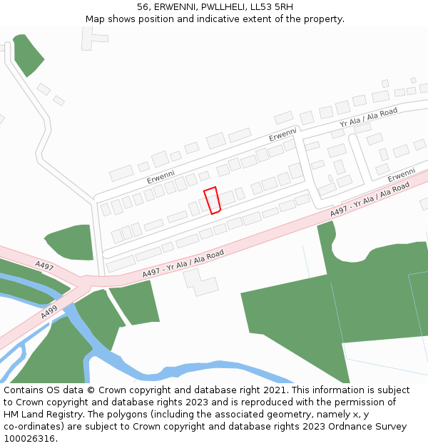 56, ERWENNI, PWLLHELI, LL53 5RH: Location map and indicative extent of plot