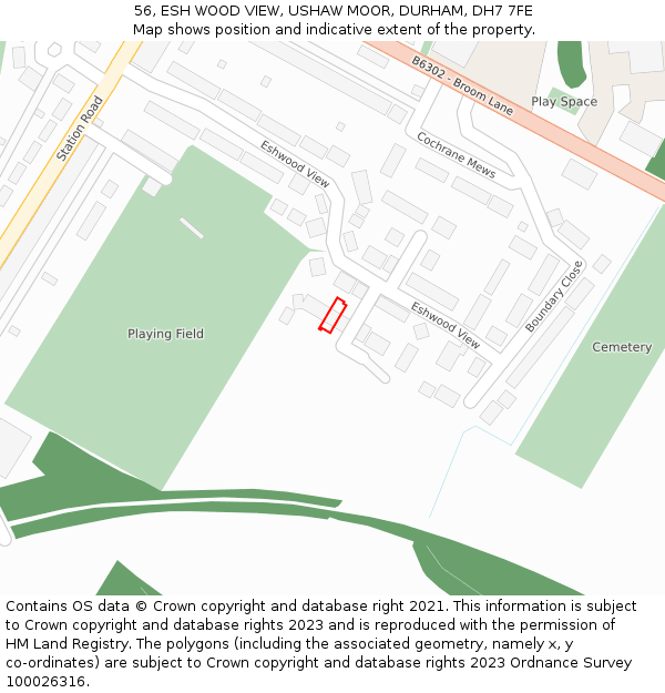 56, ESH WOOD VIEW, USHAW MOOR, DURHAM, DH7 7FE: Location map and indicative extent of plot