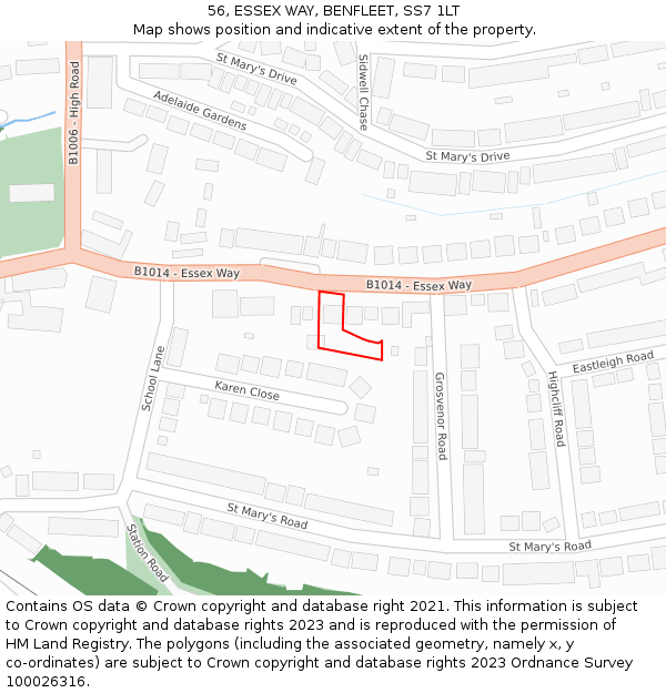 56, ESSEX WAY, BENFLEET, SS7 1LT: Location map and indicative extent of plot