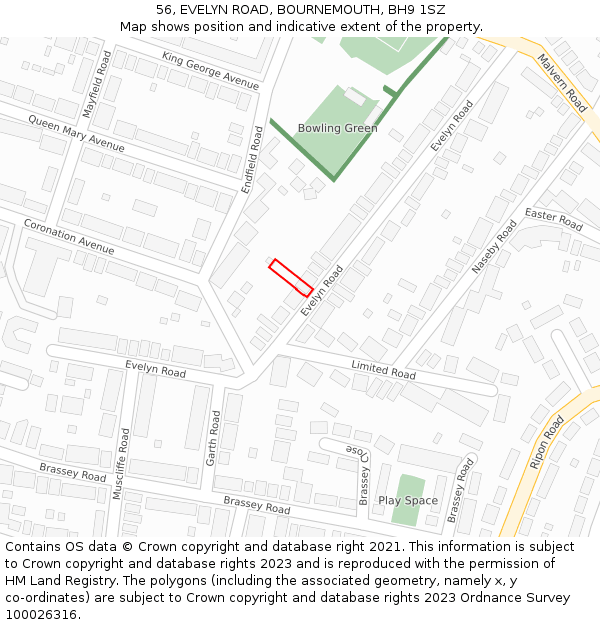 56, EVELYN ROAD, BOURNEMOUTH, BH9 1SZ: Location map and indicative extent of plot