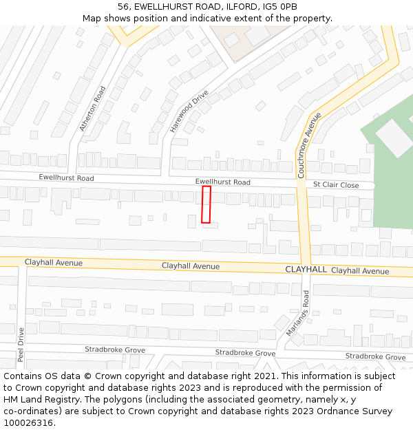 56, EWELLHURST ROAD, ILFORD, IG5 0PB: Location map and indicative extent of plot