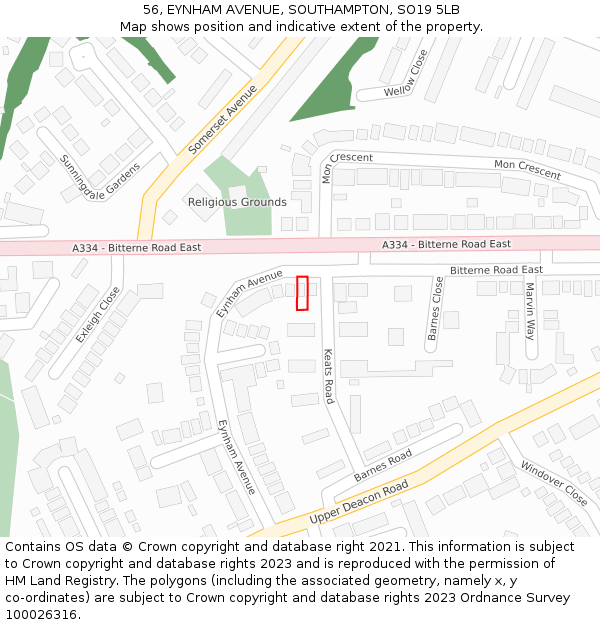 56, EYNHAM AVENUE, SOUTHAMPTON, SO19 5LB: Location map and indicative extent of plot